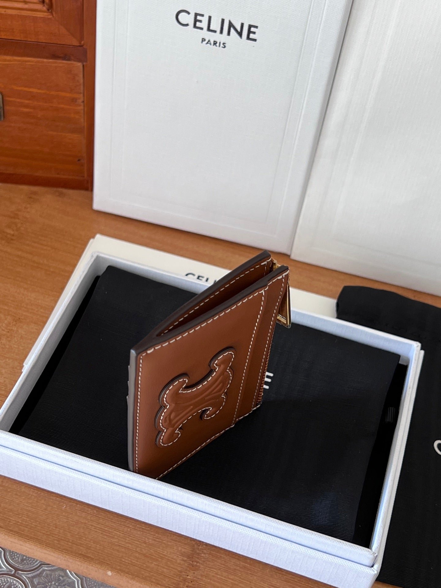 CELINE Tan Zip Card Holder - Image 5