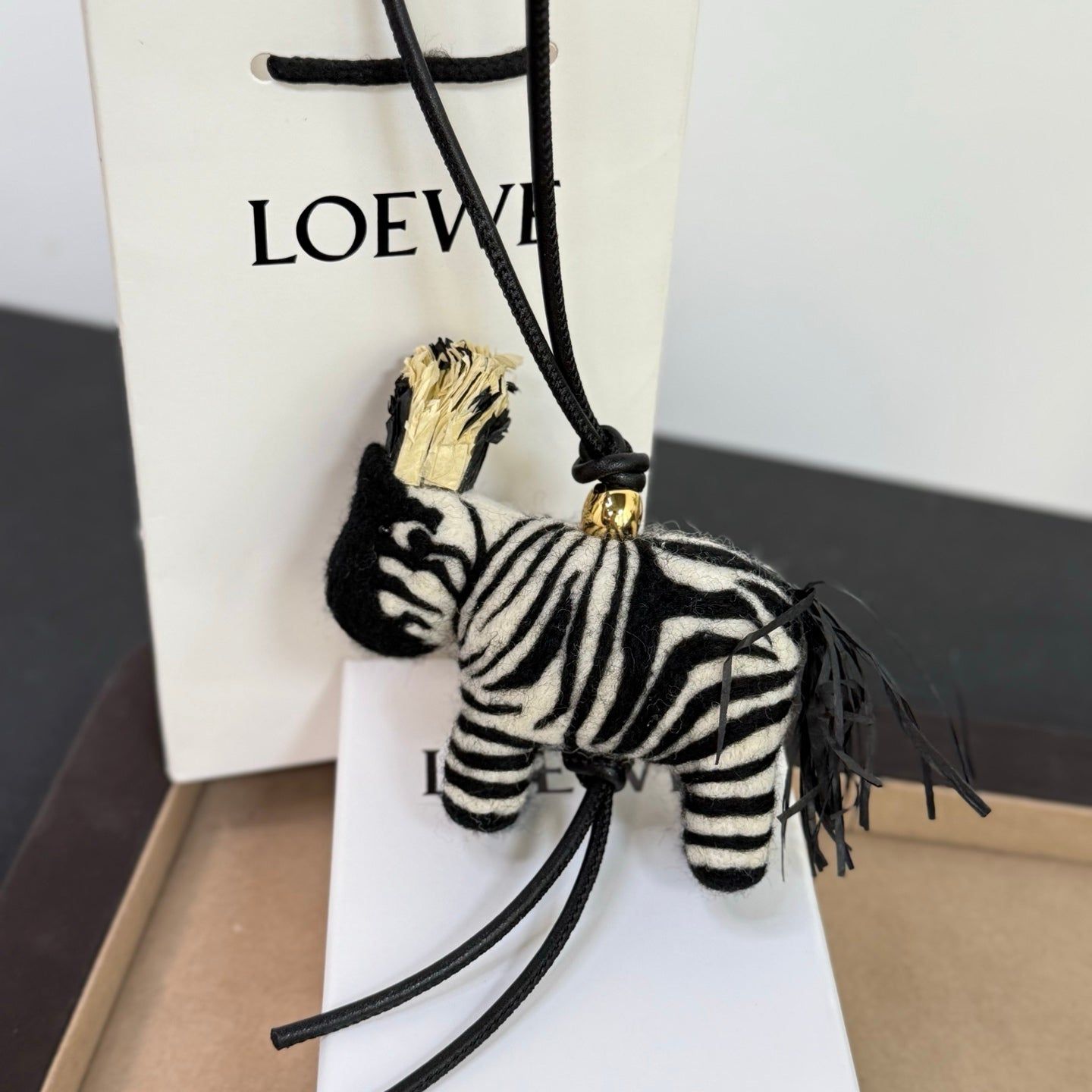Alternative view of Loewe x Paula's Ibiza Zebra Bag Charm Black And Off-white Raffia Leather