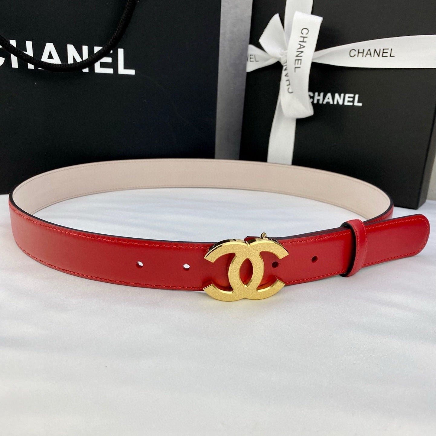Chanel Red Solid Gold Belt