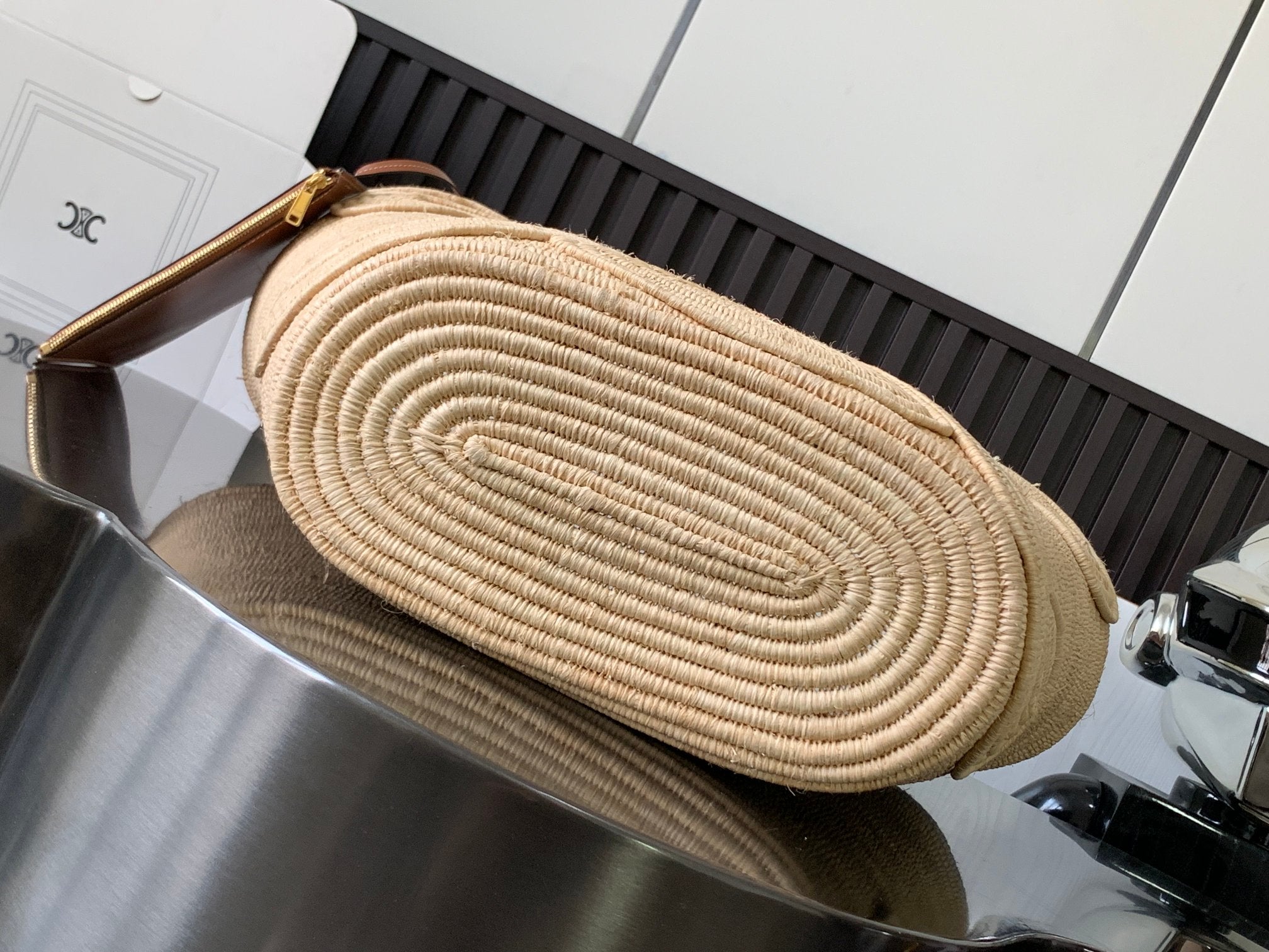 Alternative view of Celine Panier 47 Beige Raffia Calf Trim Tote
