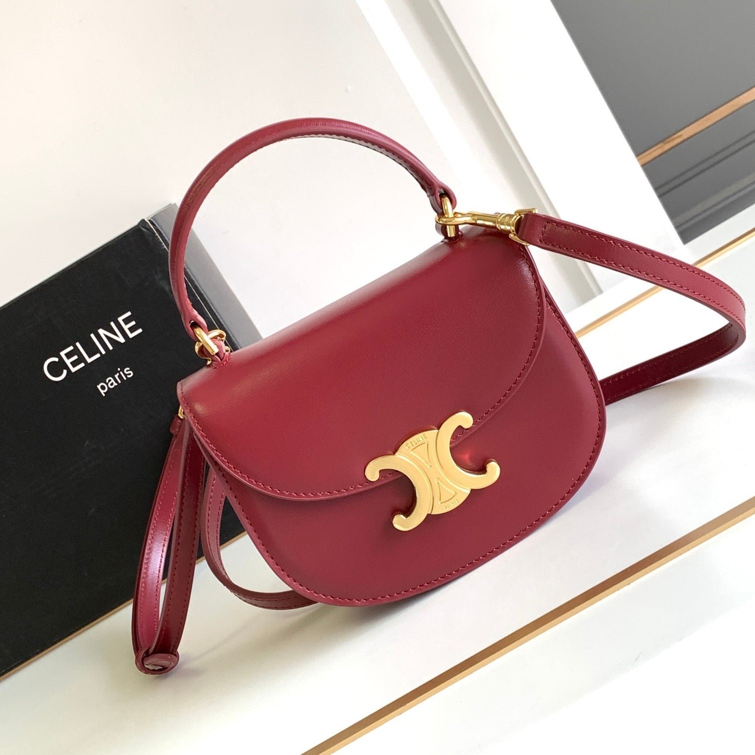 Celine Triomphe Red Calfskin