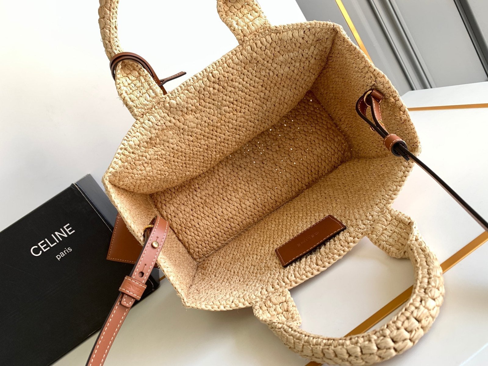 Celine Small Cabas 27 Thais Raffia Calfskin - Image 9