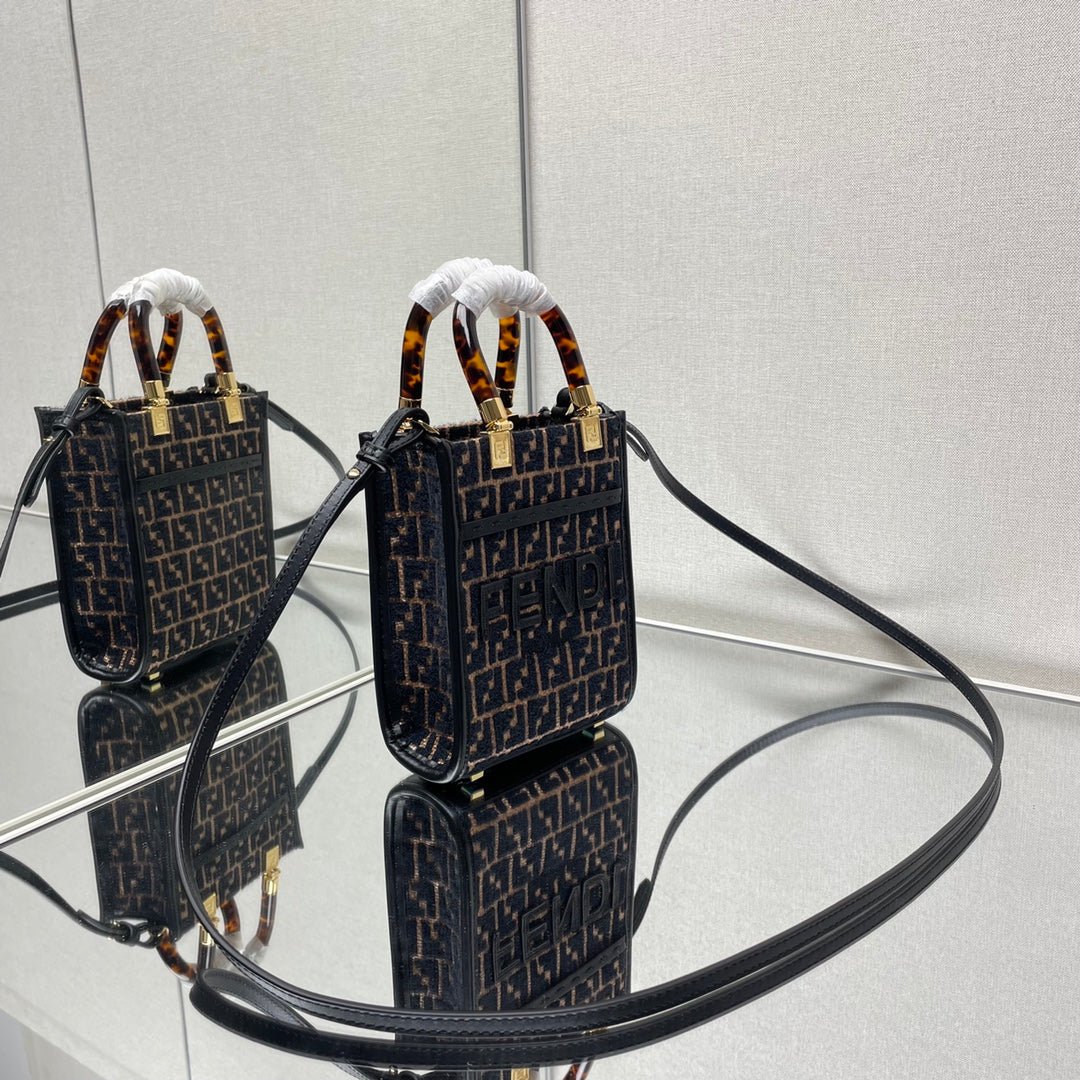 Fendi Mini Sunshine Brown Raffia Black Wool - Image 3