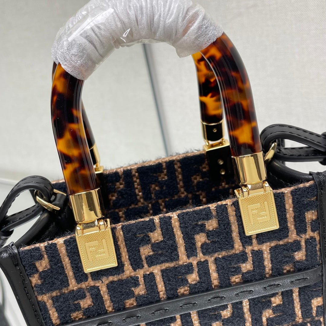 Fendi Mini Sunshine Brown Raffia Black Wool - Image 9