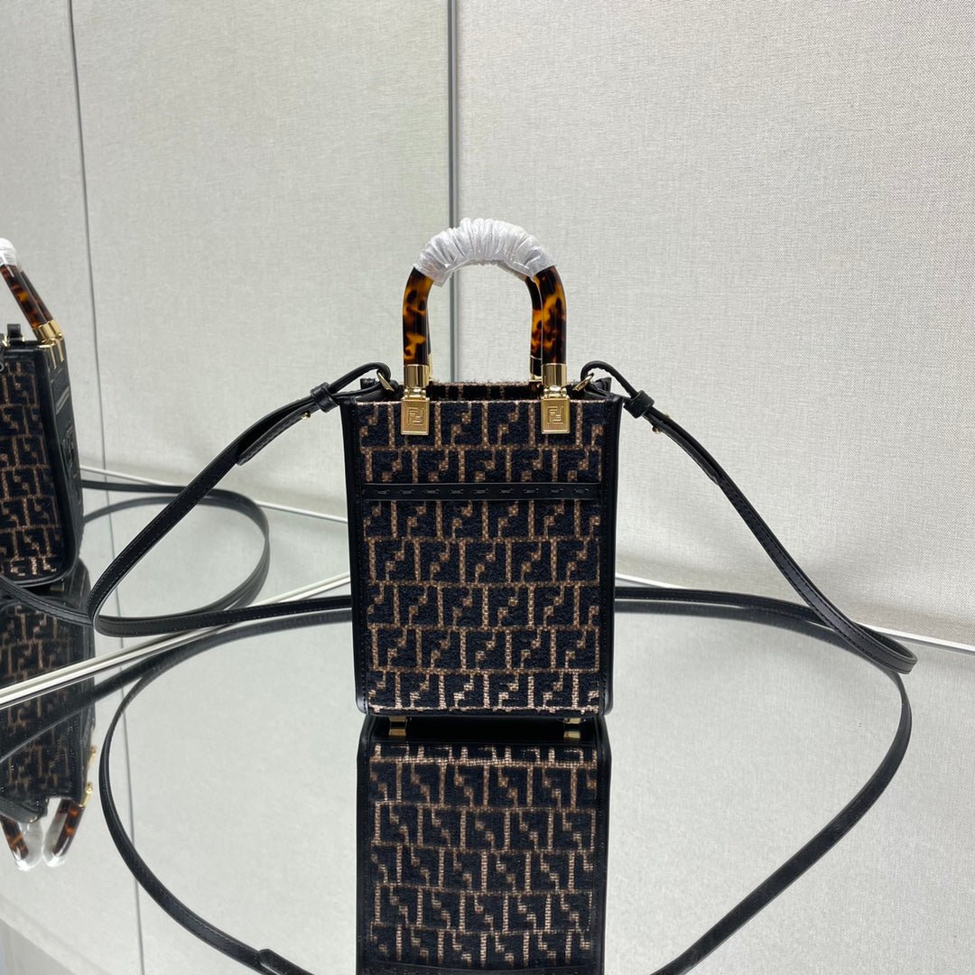 Alternative view of Fendi Mini Sunshine Brown Raffia Black Wool