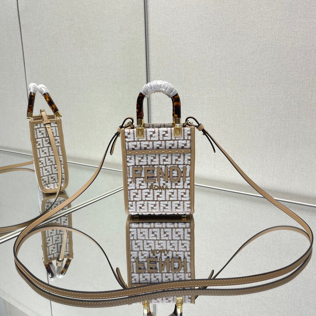 Fendi Mini Sunshine White Wool Raffia Calfskin