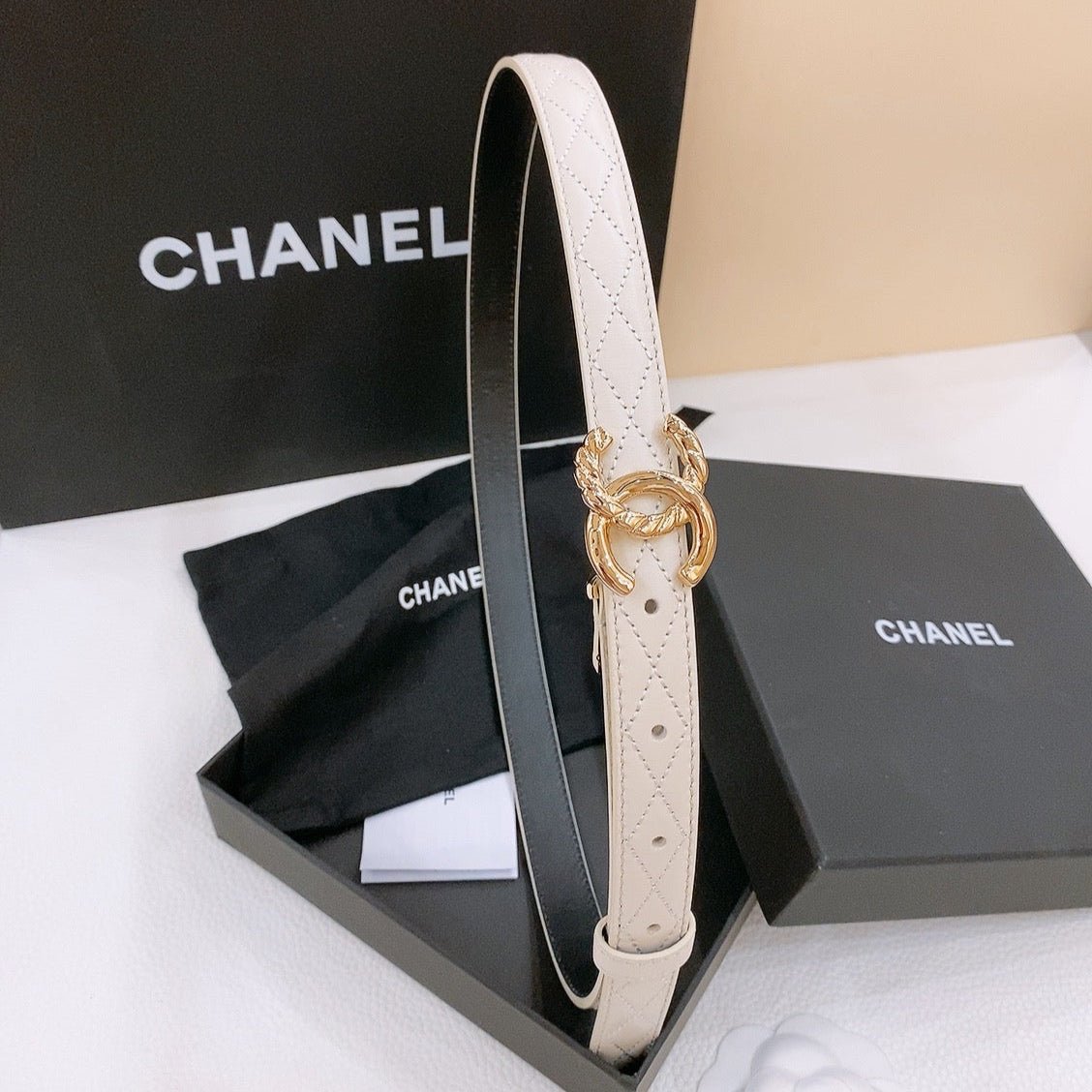 Chanel Ivory Quilt Gold Belt