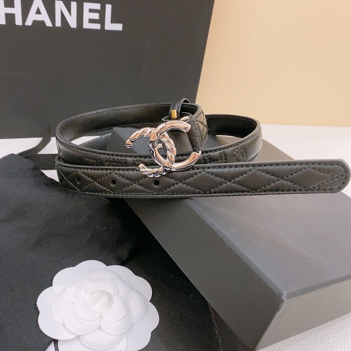 Chanel Quilt Silver Leather Belt