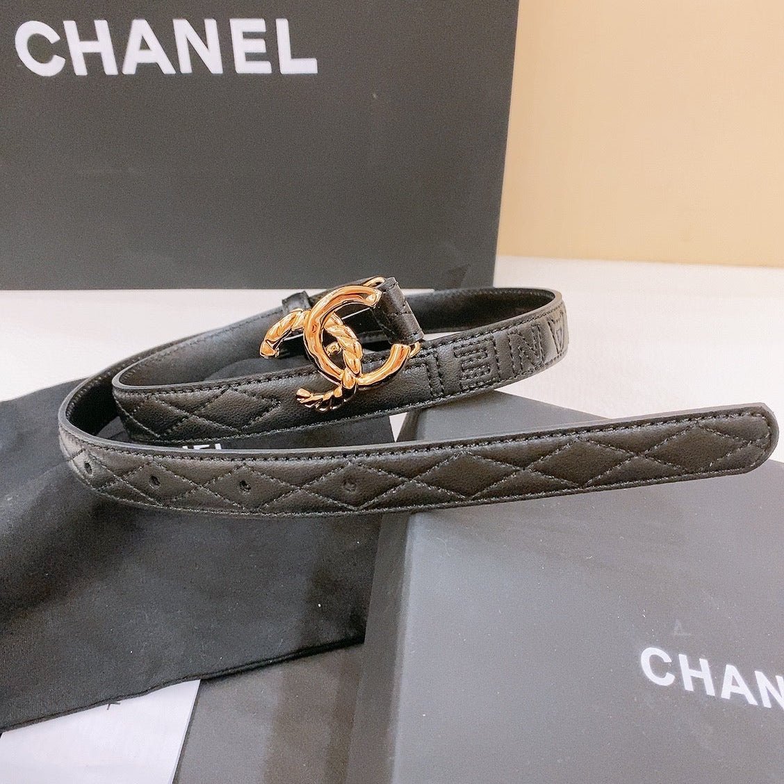 Chanel Quilt Gold Leather Belt