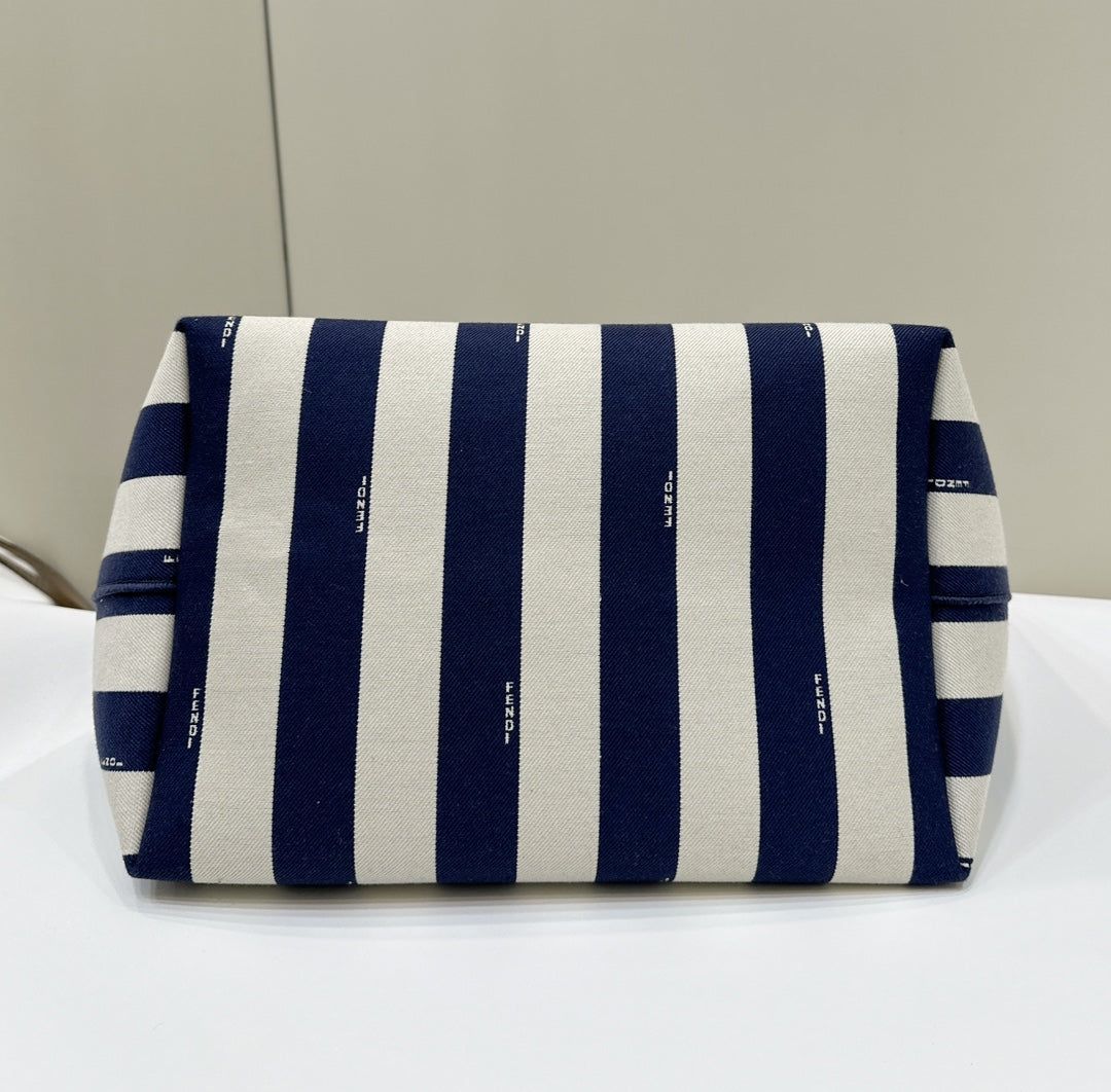 Fendi Large Roll 33 Midnight Blue Jacquard Fabric Tote - Image 4