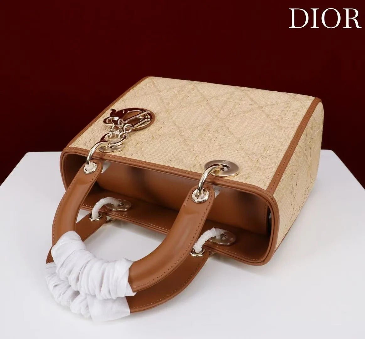 Dior Lady Beige Brown Dior Bag Raffia Leather - Image 3
