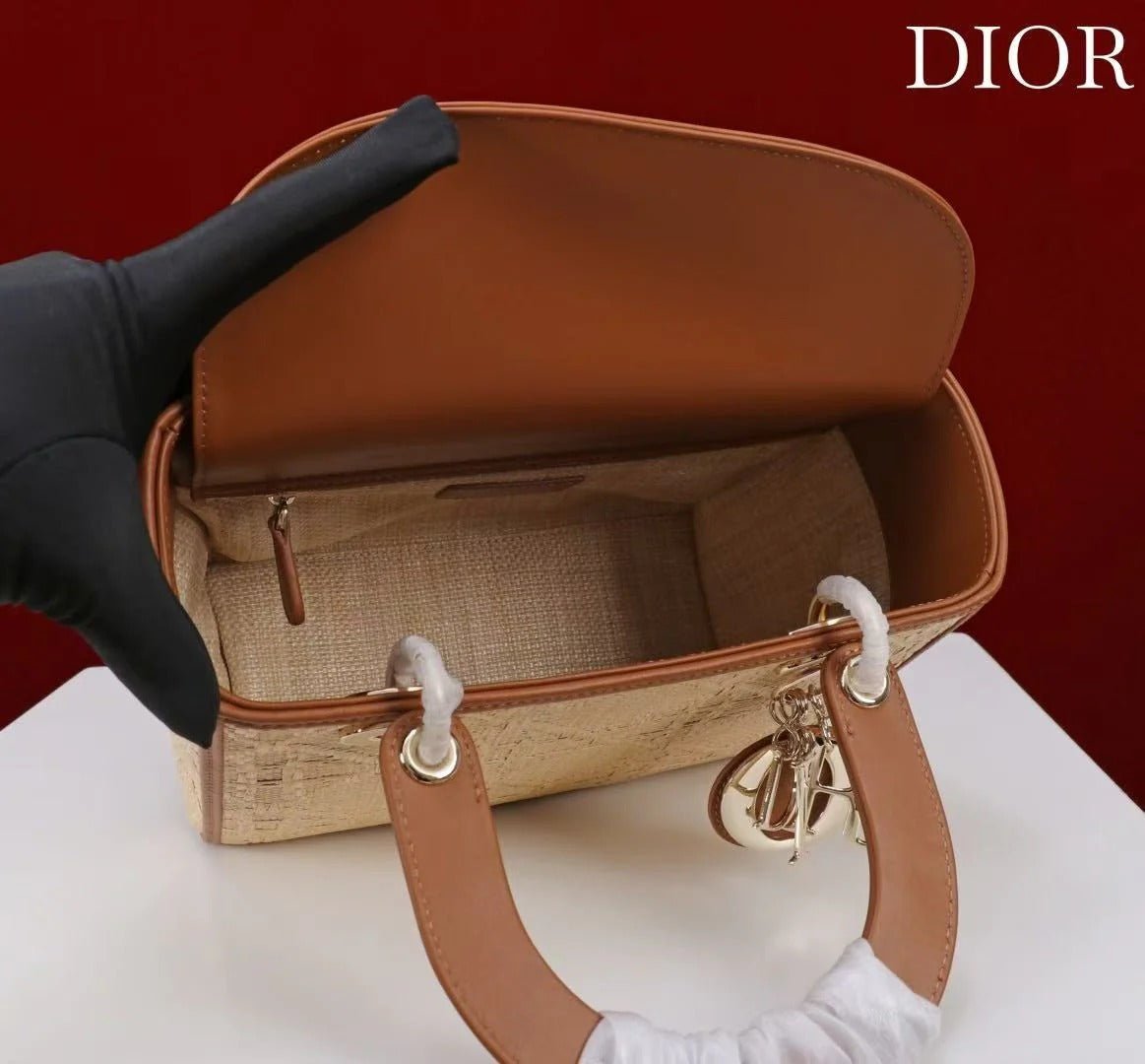Dior Lady Beige Brown Dior Bag Raffia Leather - Image 8