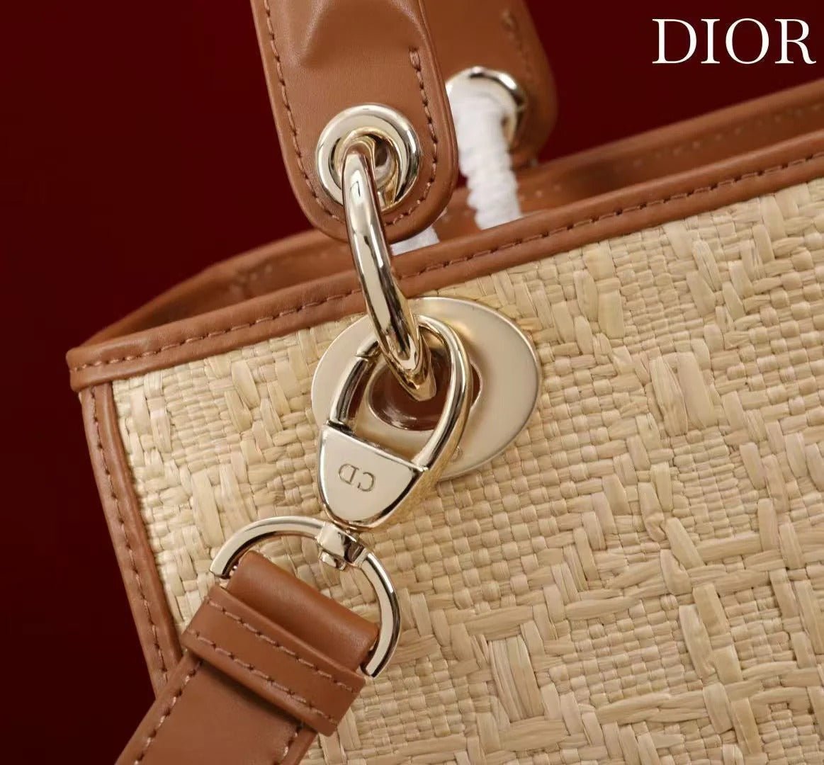 Dior Lady Beige Brown Dior Bag Raffia Leather - Image 5