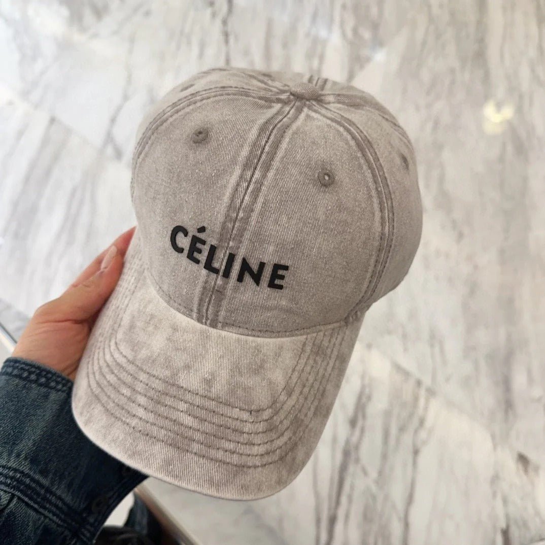 Celine Letter Washed Grey Denim Cap