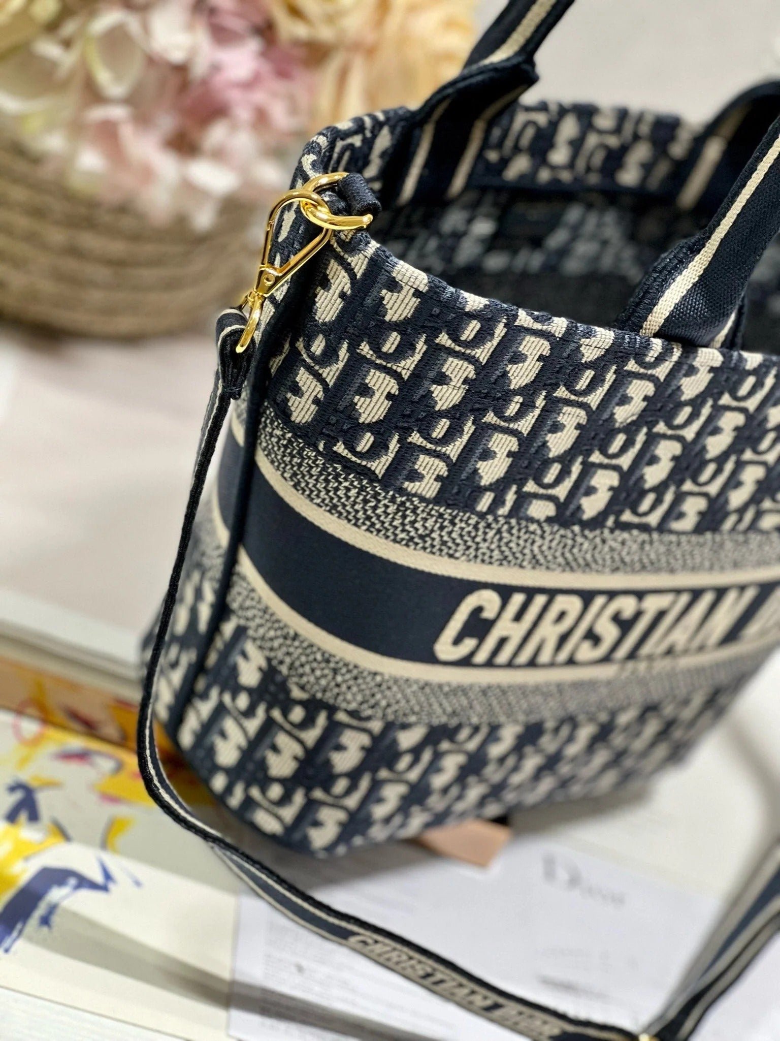 Dior Basket Bag Blue Oblique Embroidery - Image 4