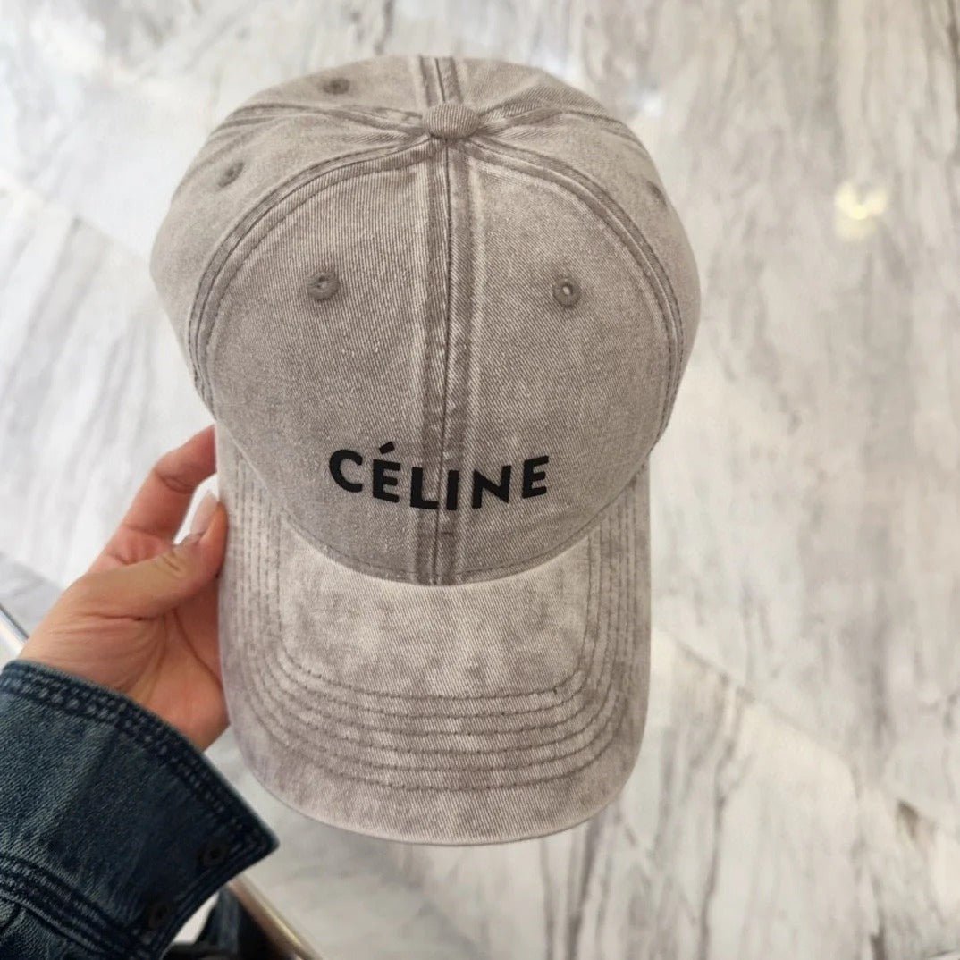 Celine Letter Washed Grey Denim Cap - Image 7