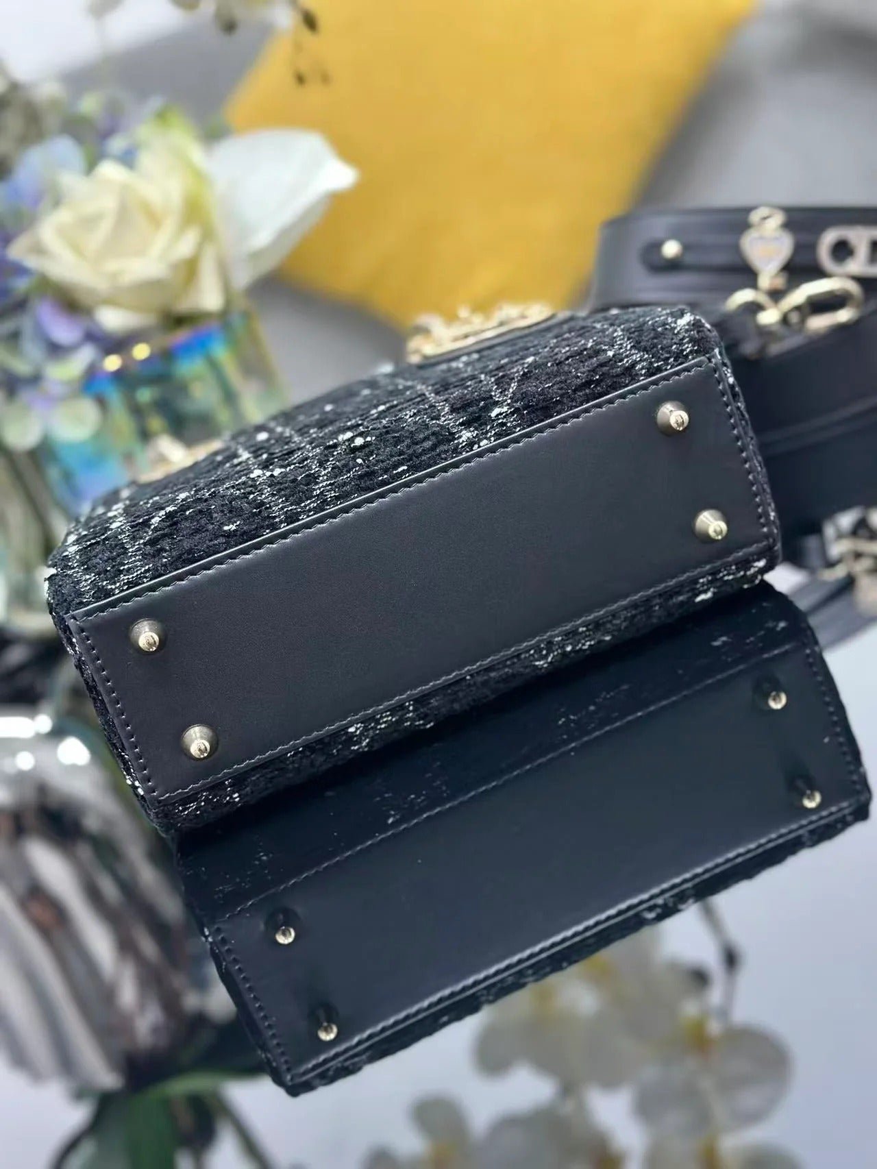 Dior Lady Dior Black Gold Bag Tweed Leather - Image 6