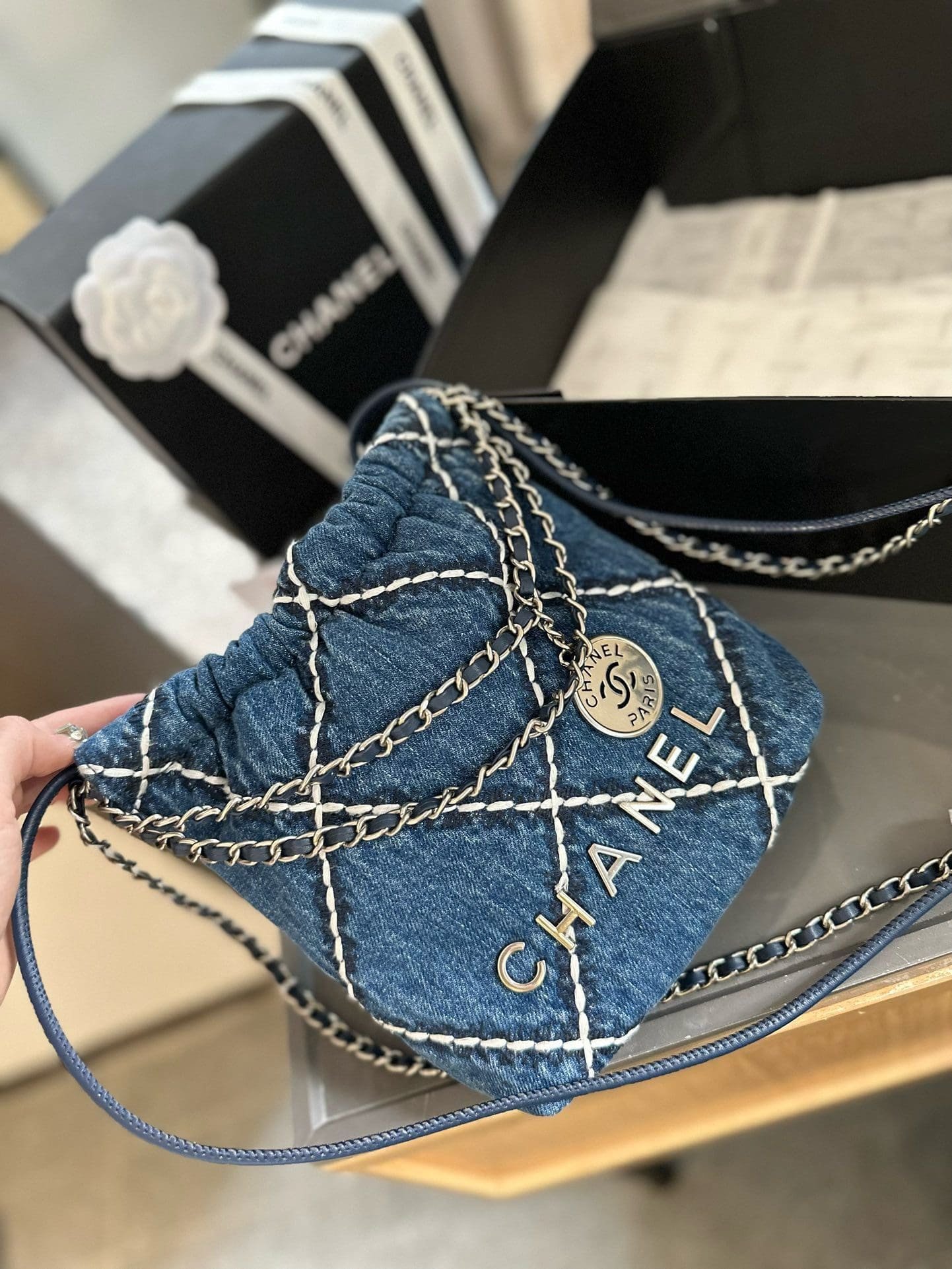Chanel 22 Mini Denim Handbag (Blue) - Image 4