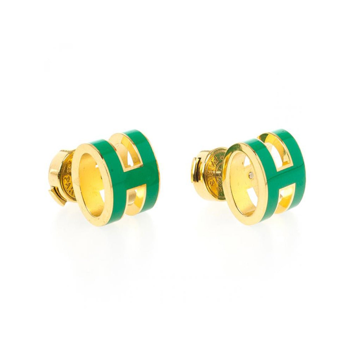 Hermès Pop H Green Enamel & Gold Earrings