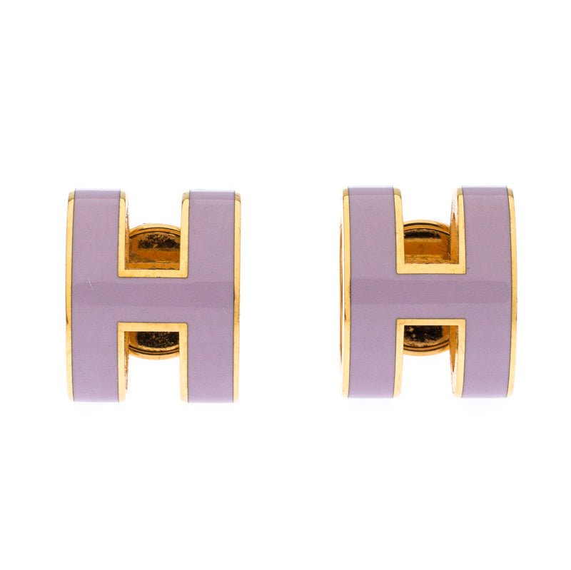 Hermès Pop H Lavender Enamel & Gold Earrings