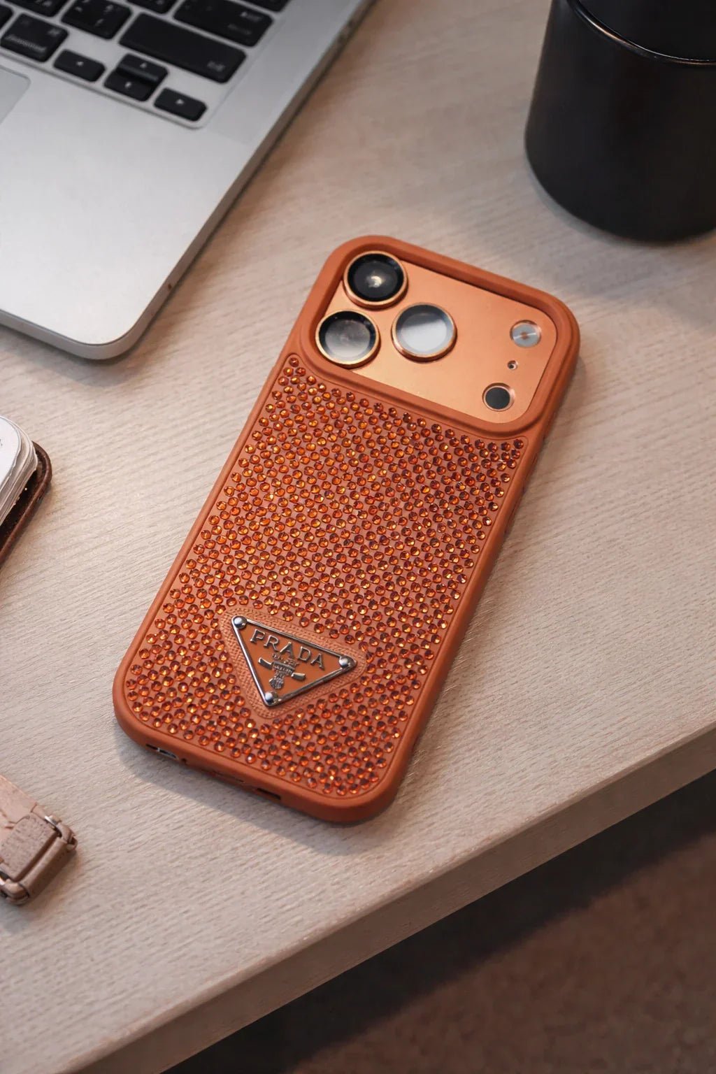 Prada Silver Rhinestone Phone Case - Image 8