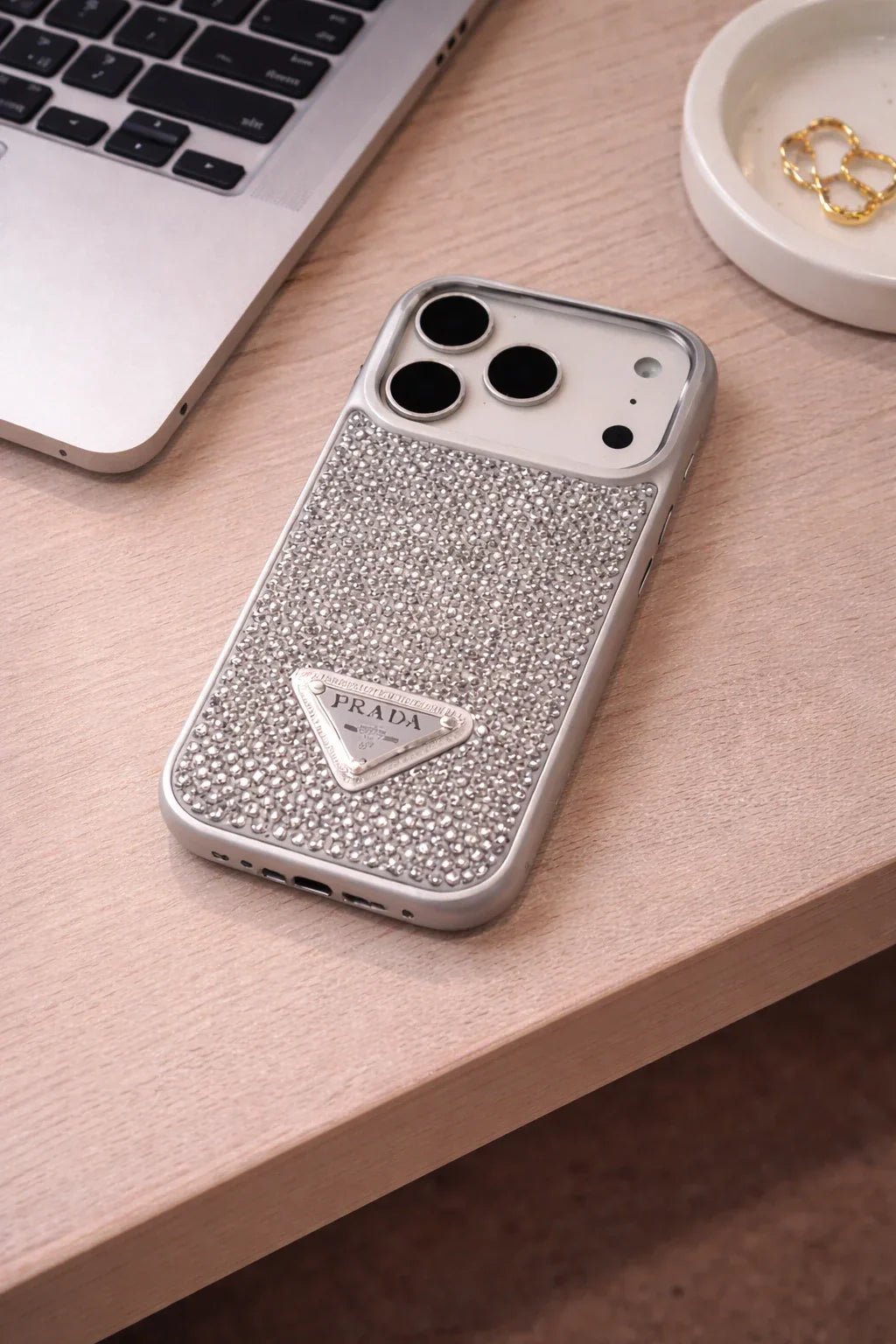 Prada Silver Rhinestone Phone Case - Image 6