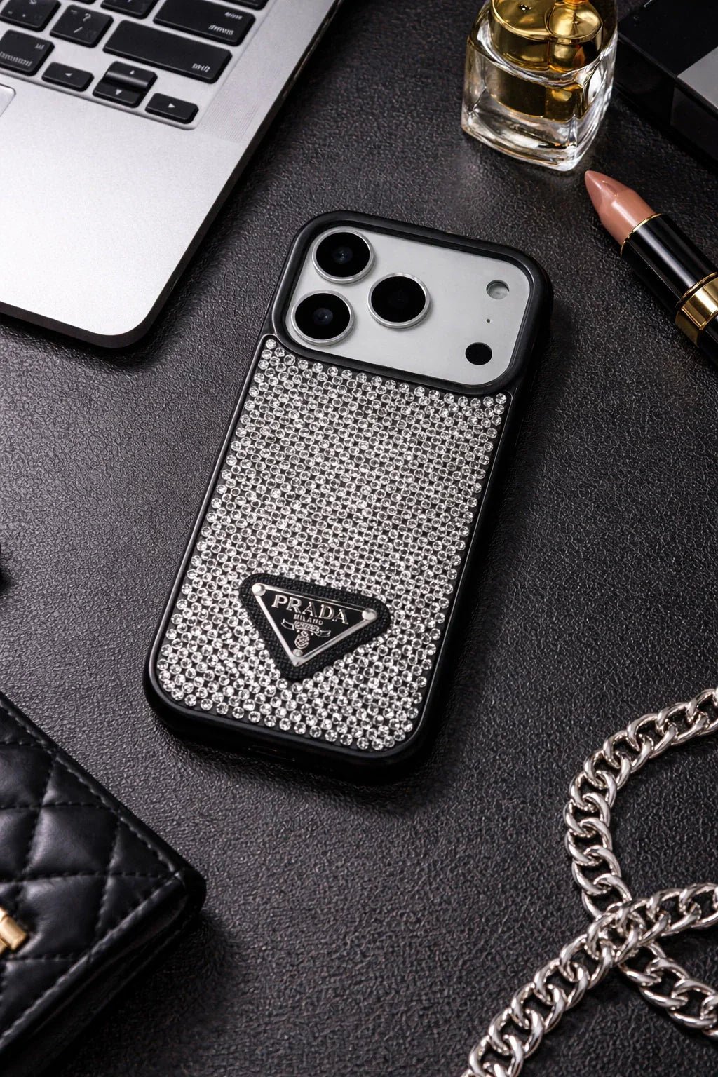 Prada Silver Rhinestone Phone Case - Image 9