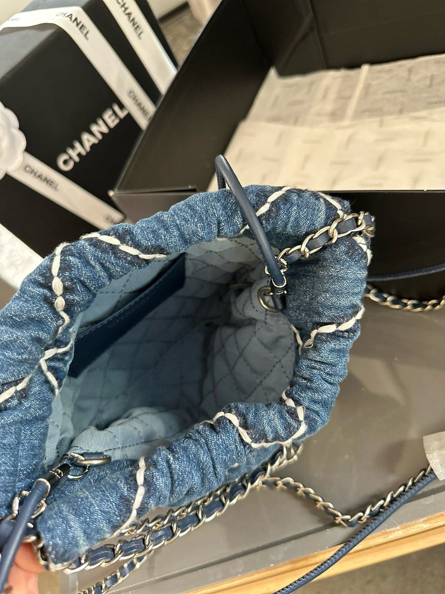 Chanel 22 Mini Denim Handbag (Blue) - Image 6