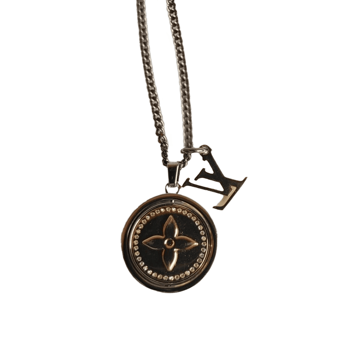 LV Black Flower Logo Necklace