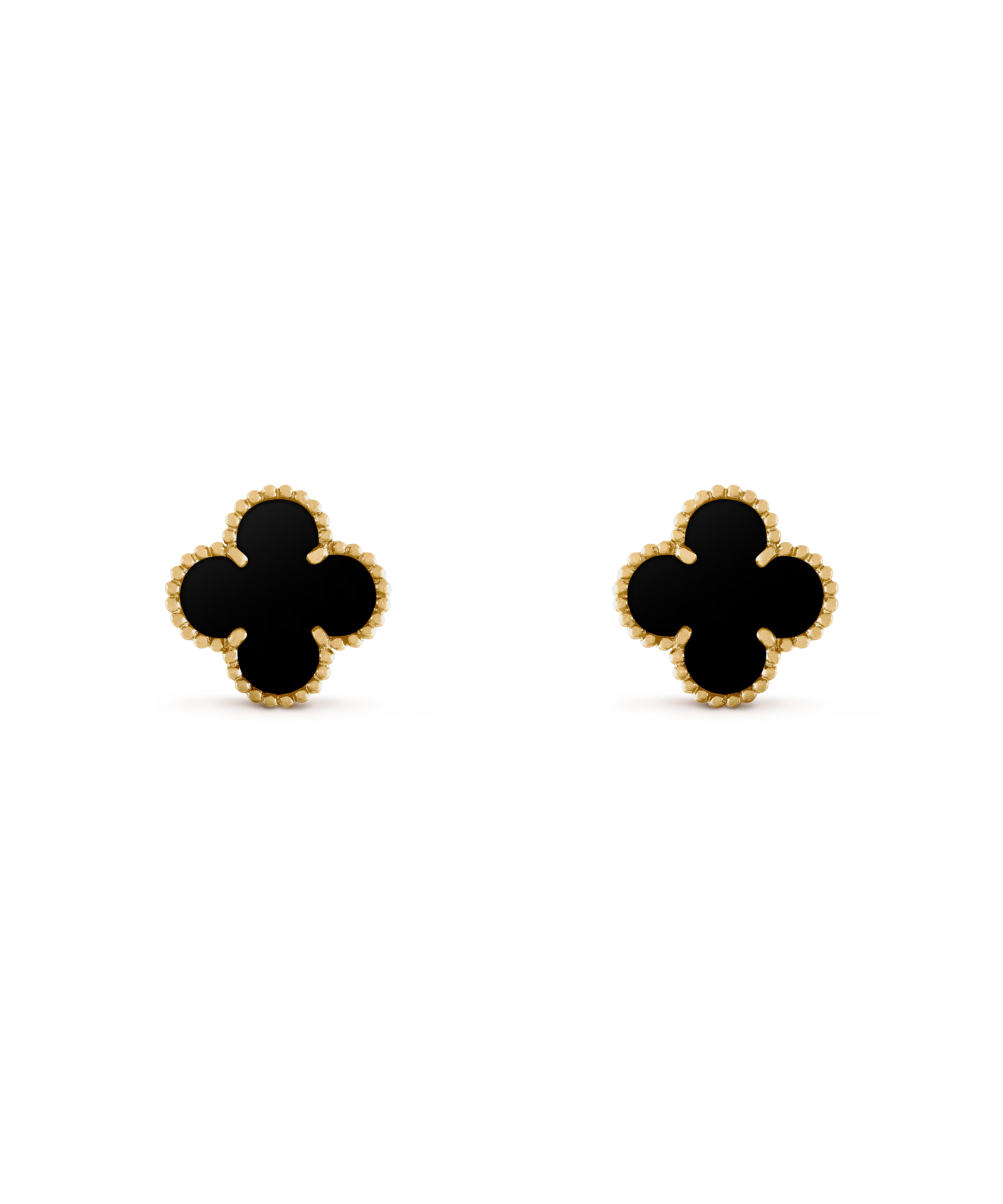 Single Black Onyx Clover Gold Vintage Stud Earrings