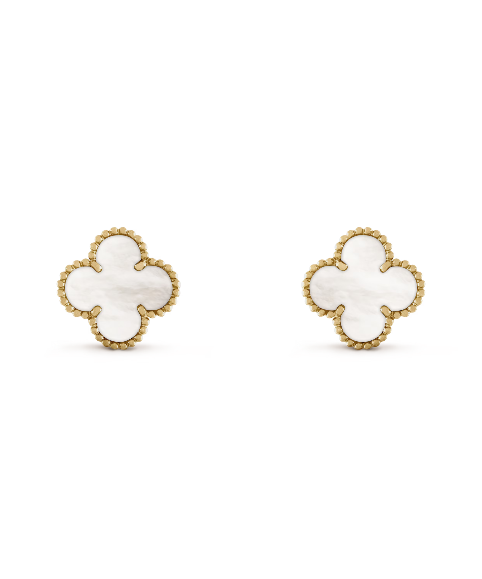 White MOP Gold Clover Studs