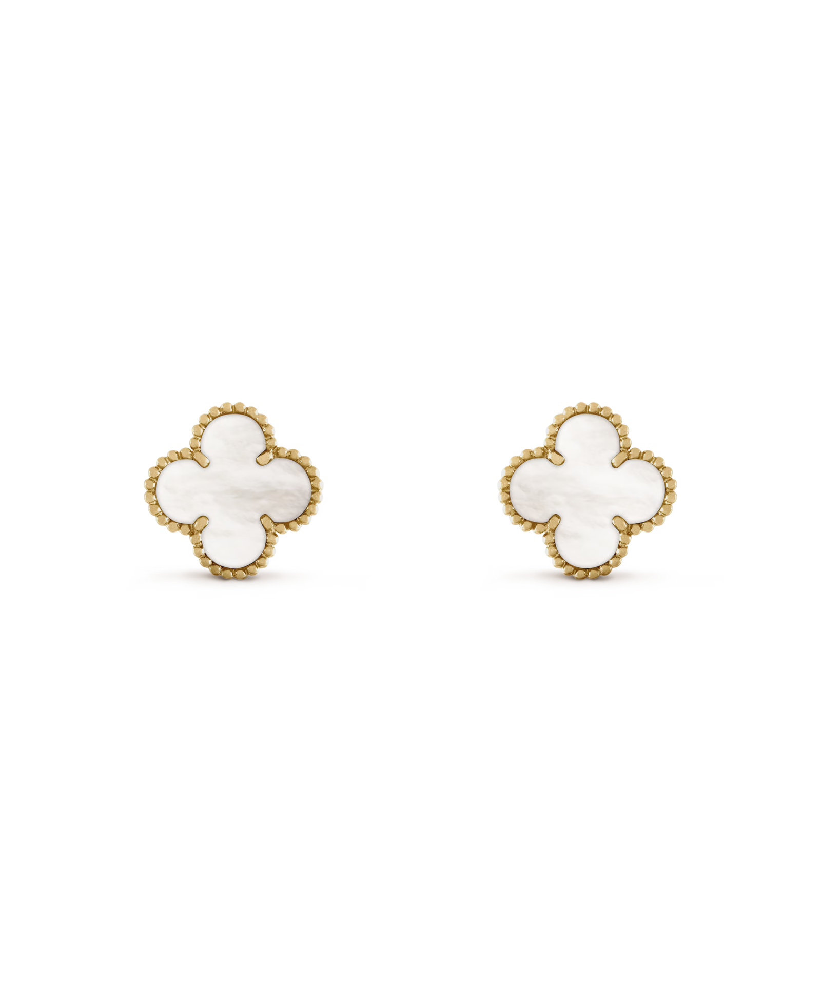 Single White MOP Clover Gold Vintage Stud Earrings