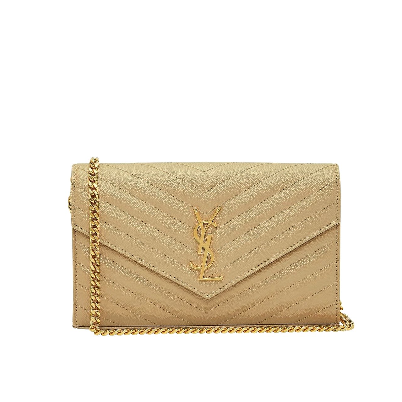 Saint Laurent Cassandre Matelasse Chain Wallet In Grain De Poudre Embossed Beige 22Cm 377828BOW012721