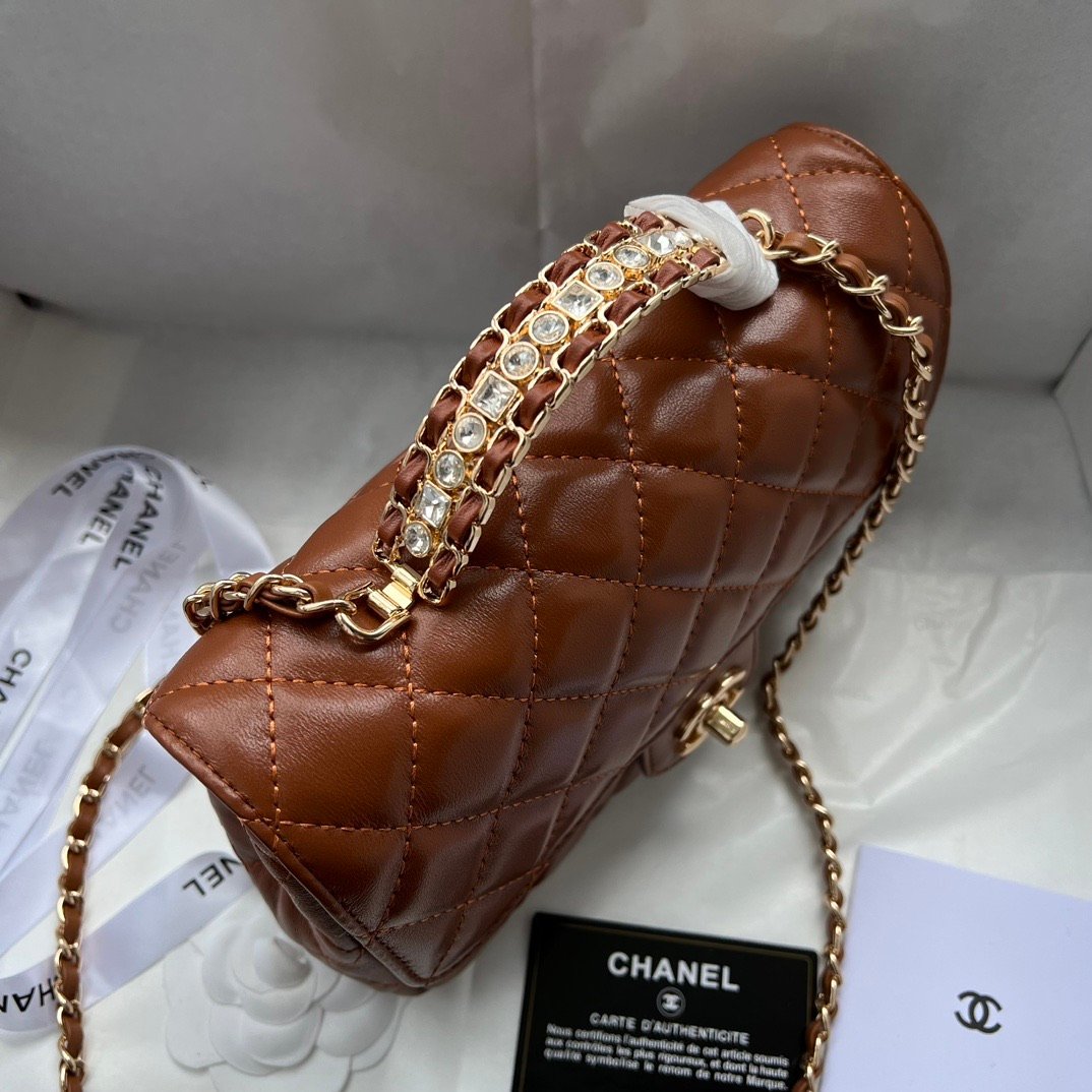 Chanel Classic Flap Lambskin Bag (Brown Handle) - Image 6