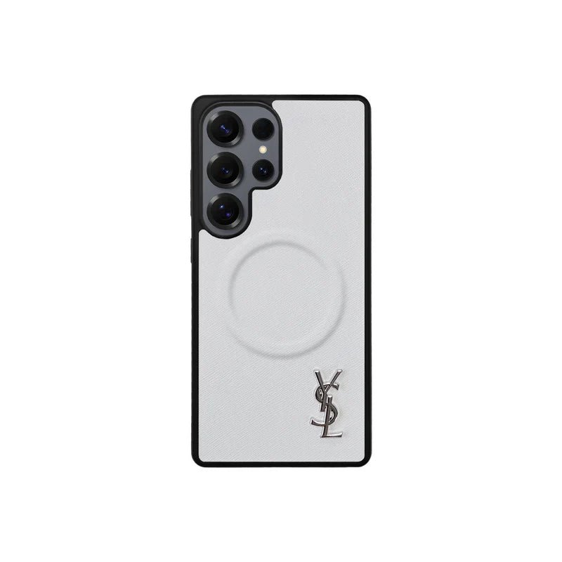 YSL White Leather Samsung Phone Case - Image 4