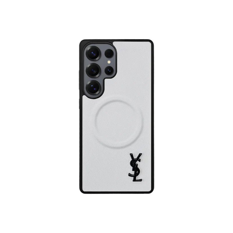 YSL White Leather Samsung Phone Case - Image 5