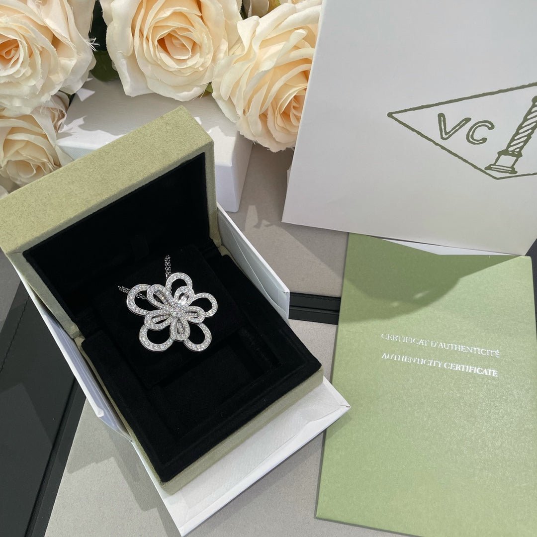 Alternative view of VCA Double Lace Flower Silver Diamond Necklace