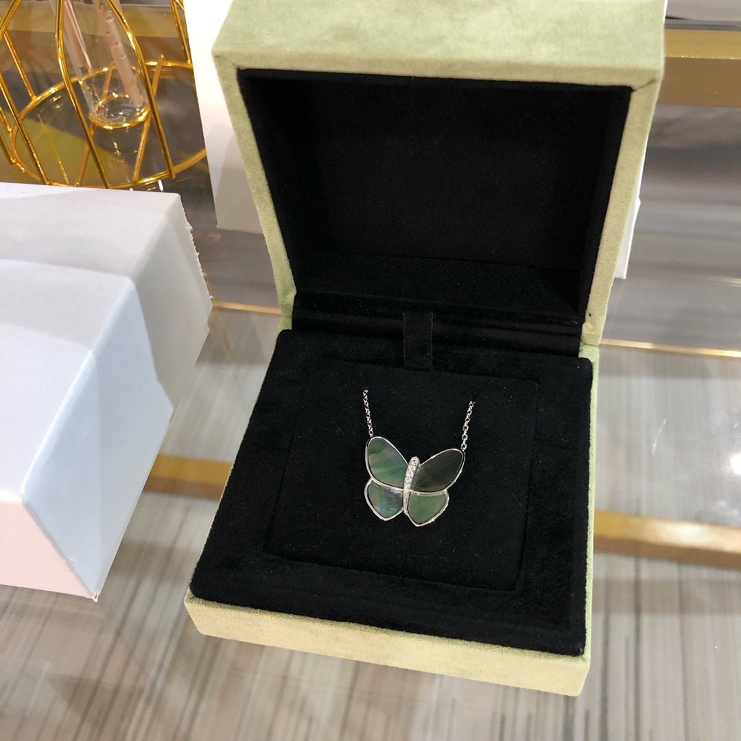 VCA Large Butterfly Silver Diamond Necklace