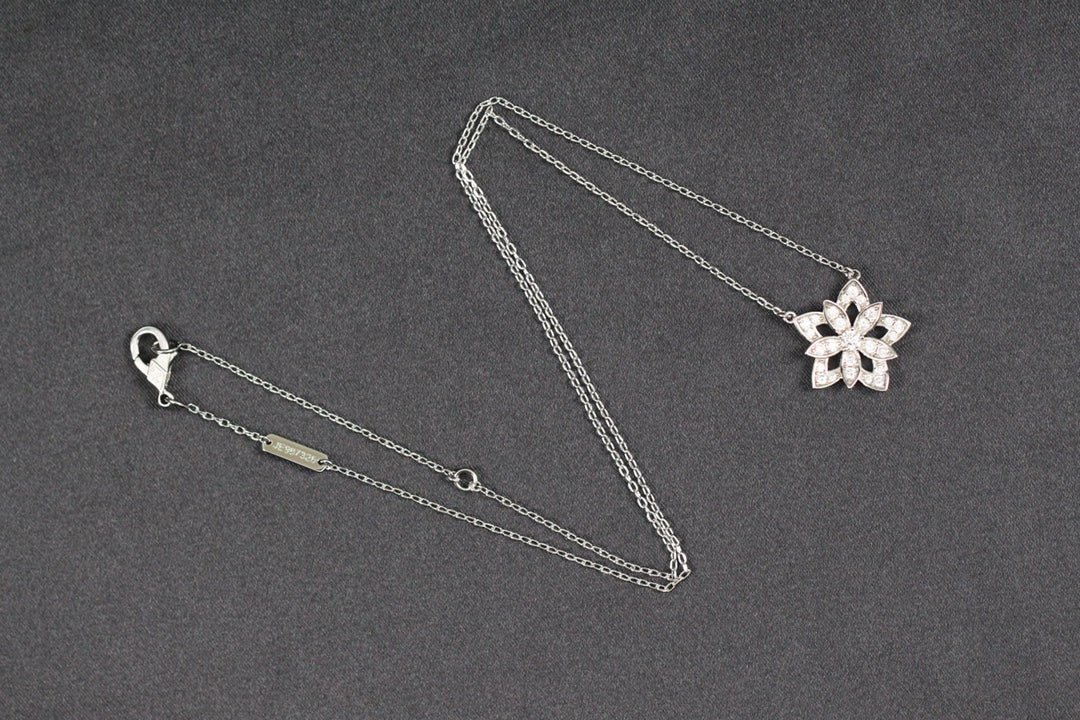 VCA Lotus Flower Silver Full Diamond Necklace