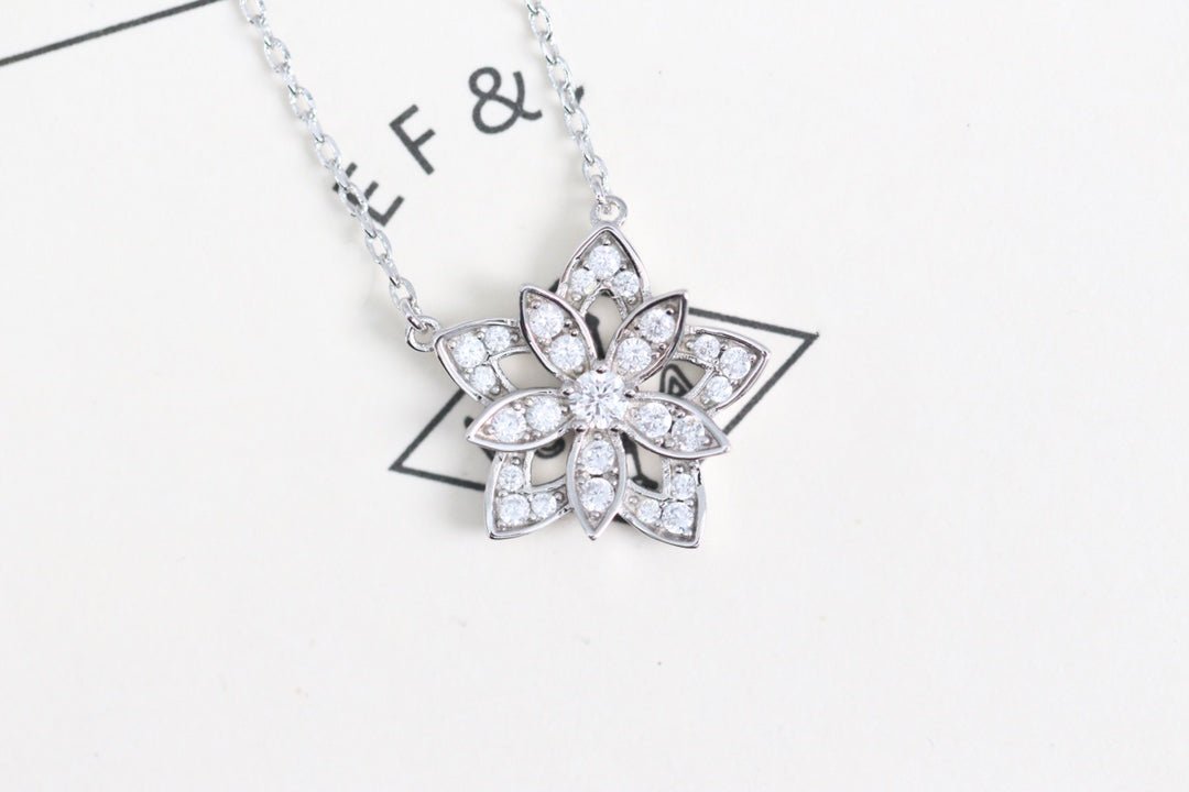 Alternative view of VCA Lotus Flower Silver Full Diamond Necklace