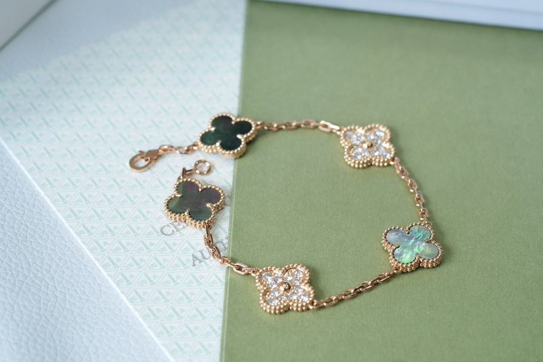 Van Cleef VA 5 Motifs Pink Gold Dark MOP Bracelet