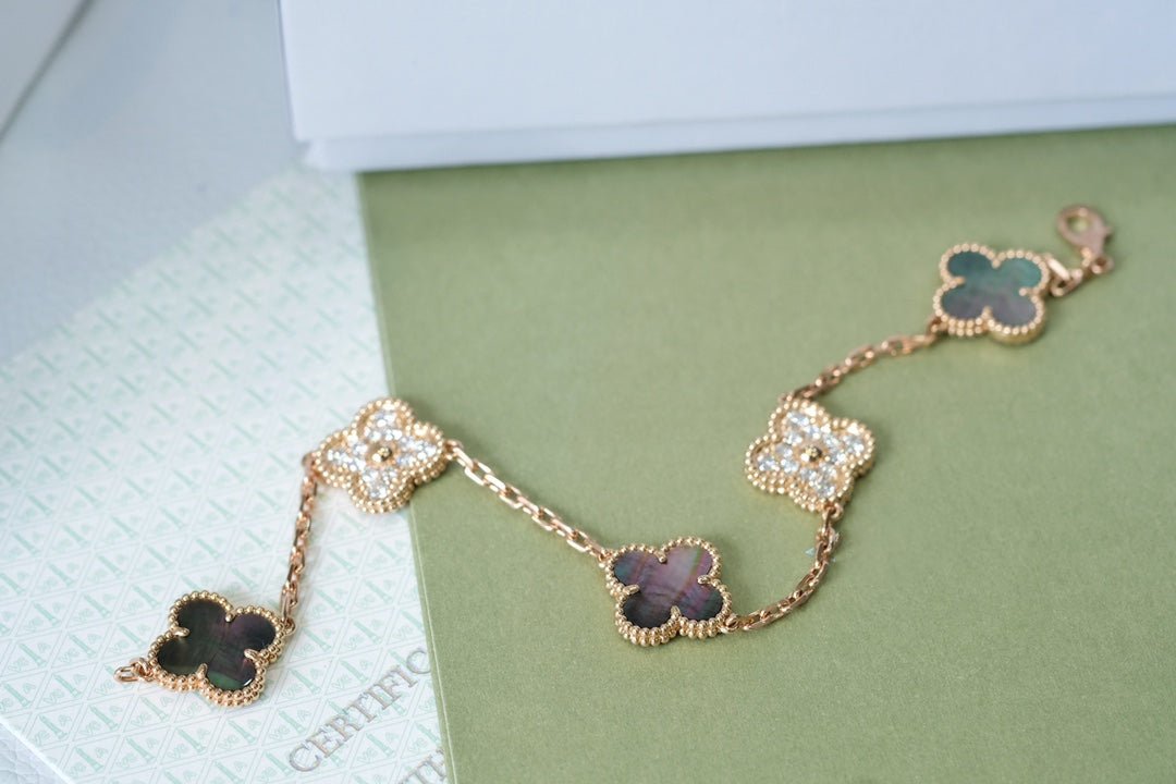 Van Cleef VA 5 Motifs Pink Gold Dark MOP Bracelet - Image 4