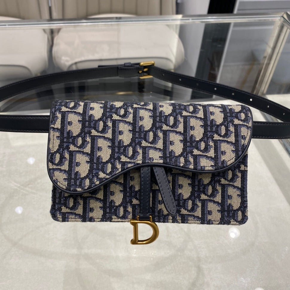 Dior Saddle Belt Bag Blue Oblique Jacquard Hand Bag