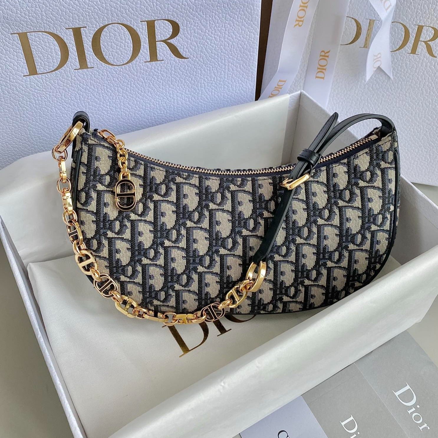 Dior Lounge Blue Oblique Jacquard Hand Bag