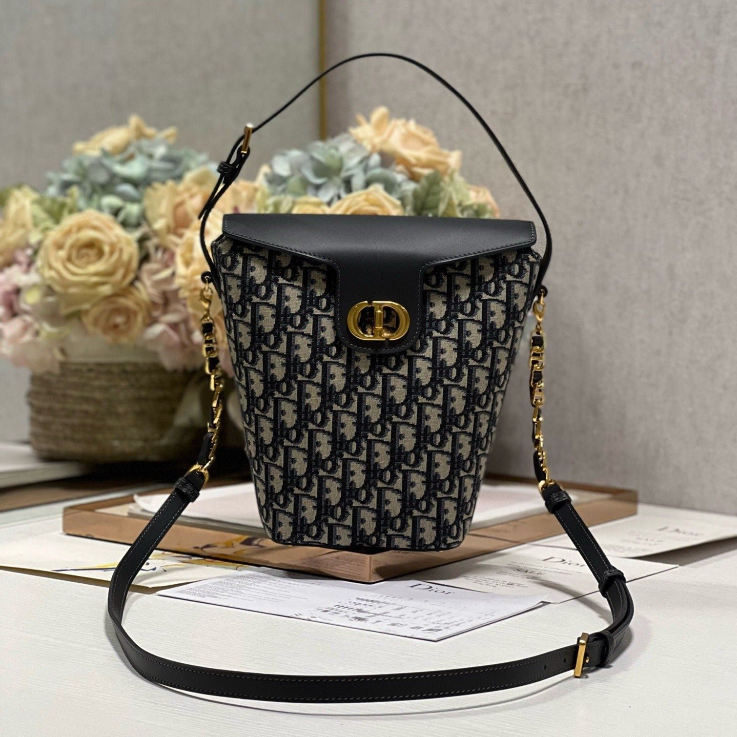 Dior Montaigne 13 Blue Oblique Jacquard Hand Bag