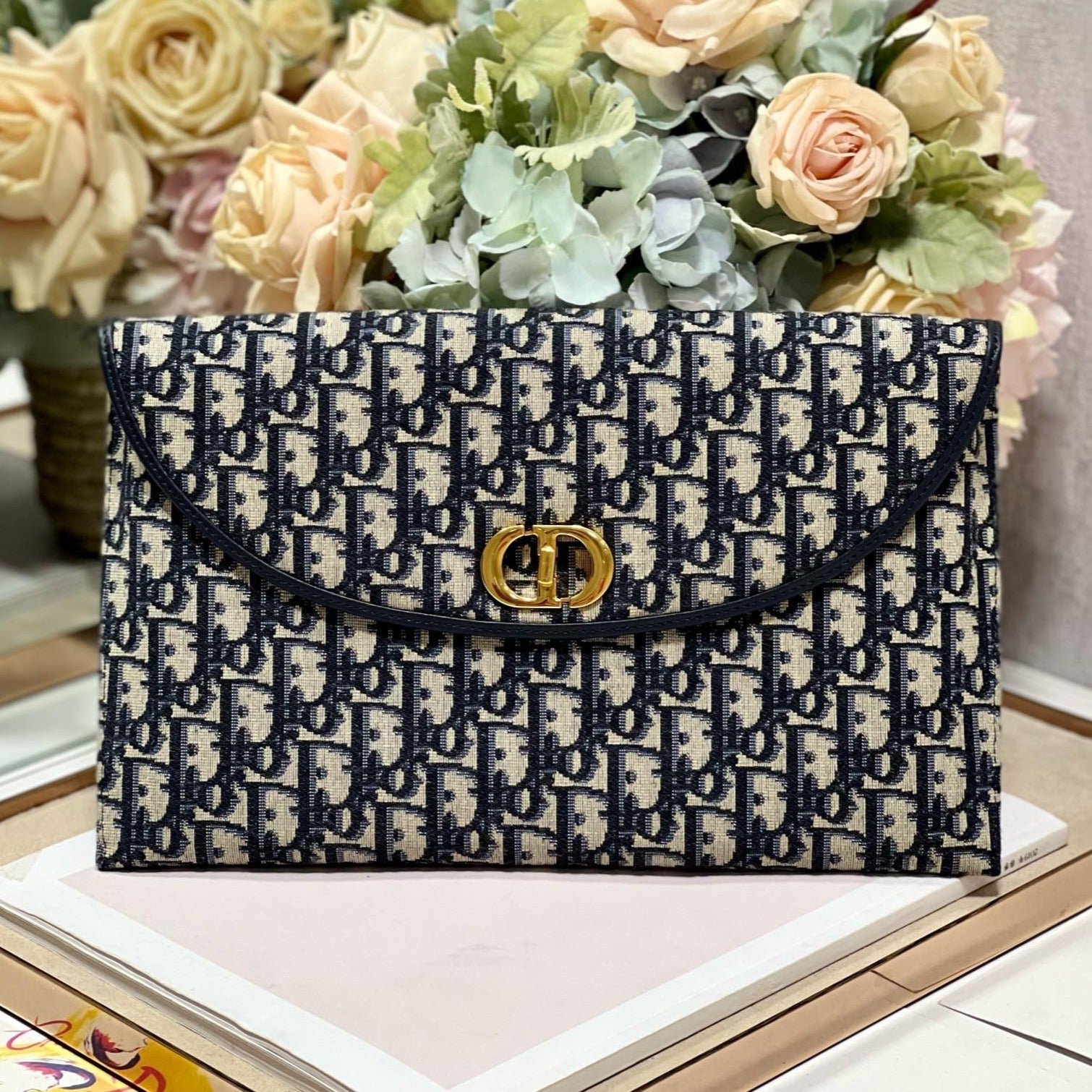 Dior Montaigne 30 Blue Oblique Jacquard Hand Bag