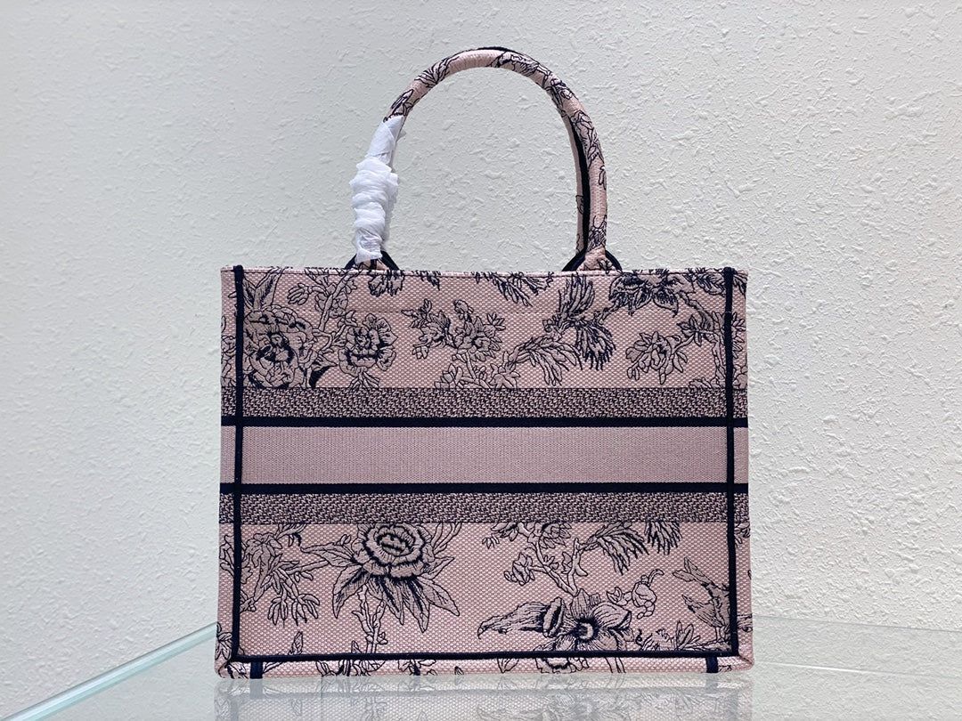 Dior Medium Book Tote Pink Botanical Embroidered Bag - Image 4