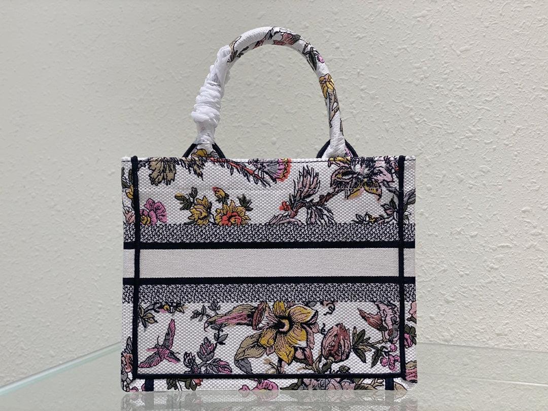 Dior Small Book Tote White Floral Embroidered Bag - Image 4