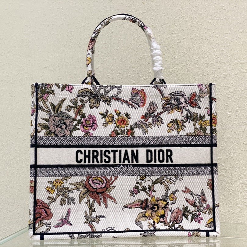 Dior Large Book Tote 42cm White Floral Bag