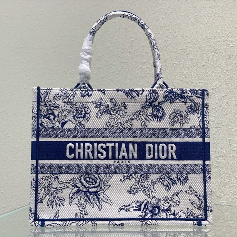 Dior Medium Book Tote Blue Embroidered Hand Bag